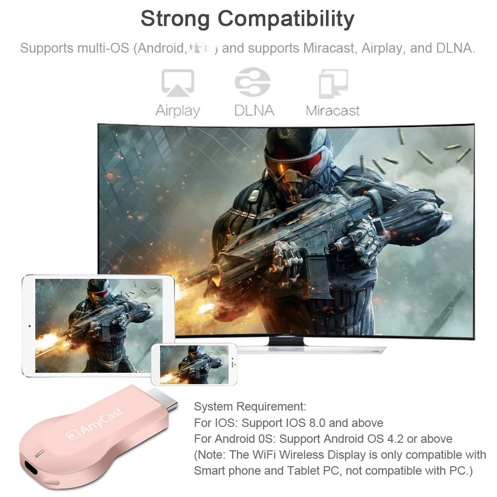 

AnyCast HD smart TV Stick New Wireless WiFi Display Dongle Receiver 1080P Miracast Airplay DLNA Mirroring