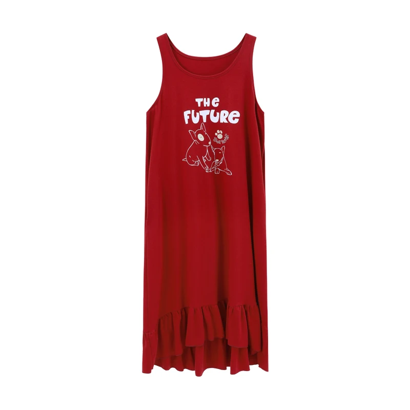 

Suspenders Nightdress For Women Summer Sleeveless Vest Cotton Plus Size Maternity Nursing Sleepwear Sexy Red Cartoon Sleepdress