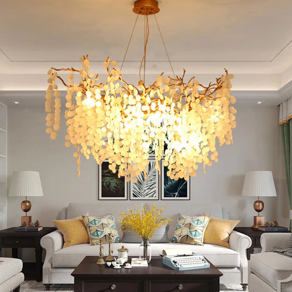 

art deco design copper chandelier living lighting AC110V 220V glass dinning room hanglamp
