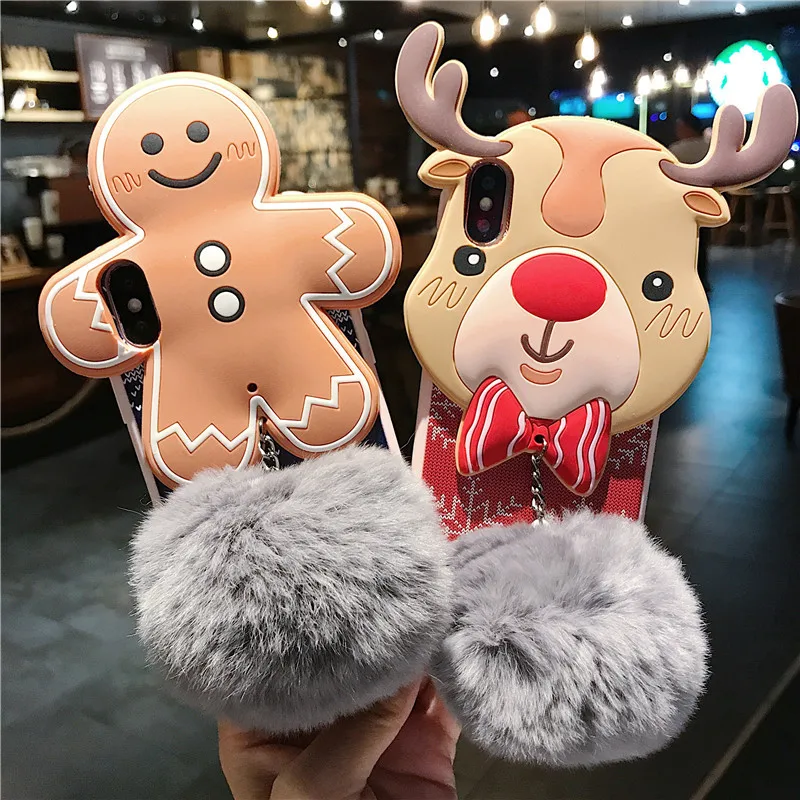 Чехол с рождественским мультяшным оленем для iphone XR XS Max X 5 5S SE милый плюшевый