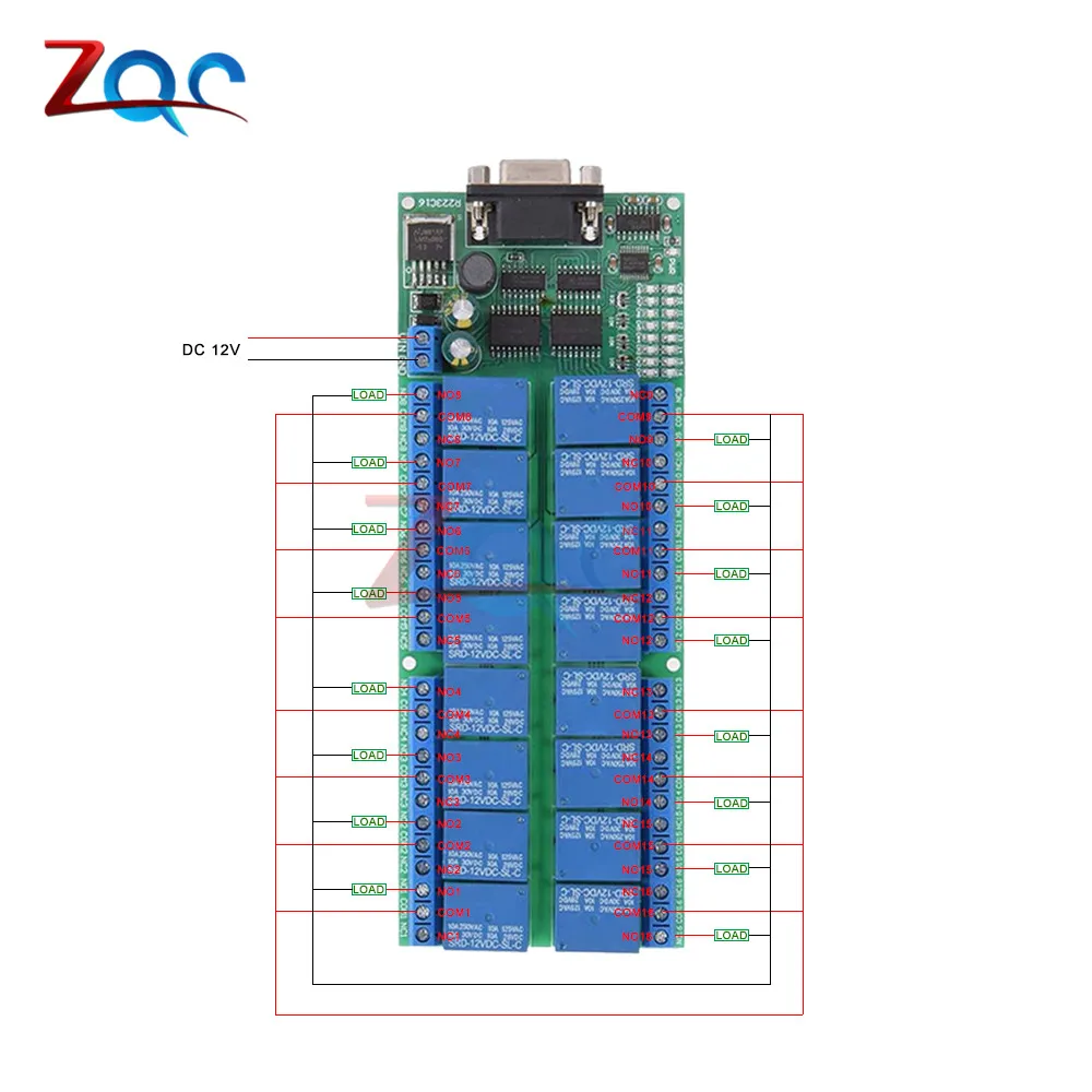 DC 12V R223C16 16-канальный видеорегистратор релейных платов RS232 DB9 женский Интерфейс