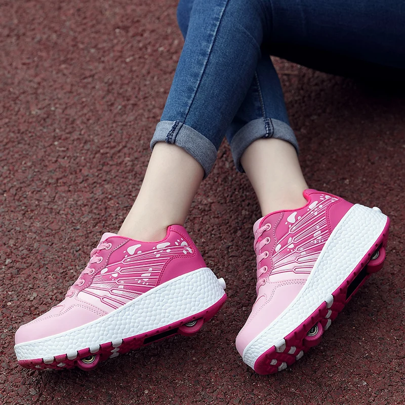 Европейские размеры 32-43; Новинка; детская обувь на роликовых коньках; Детские кроссовки с двумя каблуками; обувь на колесиках для мальчиков и девочек; Повседневная обувь для взрослых мальчиков