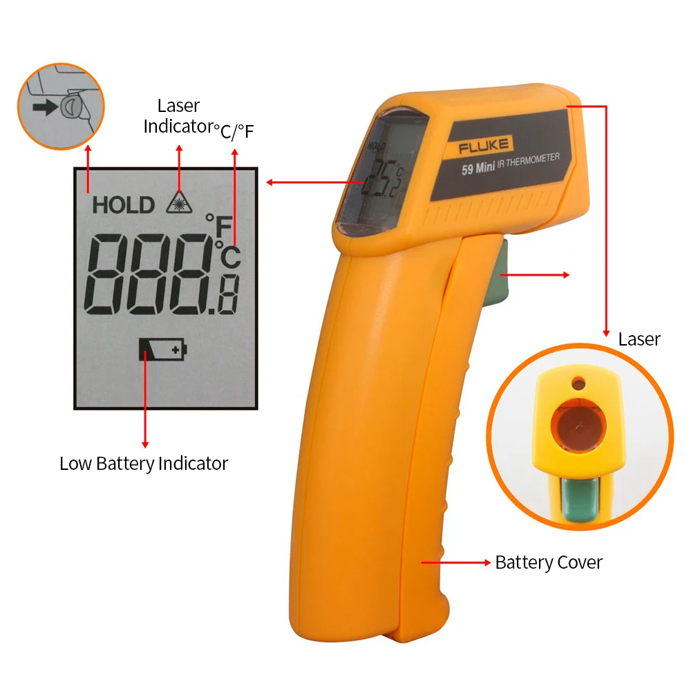 FLUKE F59 инфракрасный термометр тепловизор Мини ИК термометр-18~ 275℃(0~ 525℉) цифровой Ручной тестер температуры лазерный пистолет