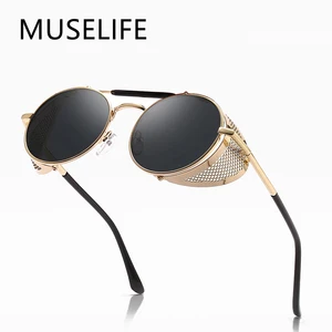 MUSELIFE Retro Round Metal Sunglasses Steampunk Men Women Brand Designer Glasses Oculos De Sol Shade