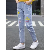 children ripped graffiti jeans girls spring autumn kid jeans casual style children clothing kids teenage childrens jeans pants