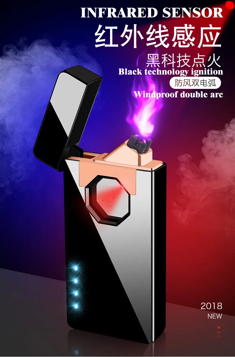 Новый продукт лазерная Индукционная ветрозащитная зажигалка с двойной дугой и usb