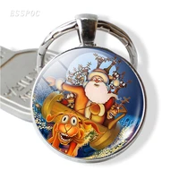 christmas keychain santa claus christmas tree key chain ring holder glass cabochon jewelry