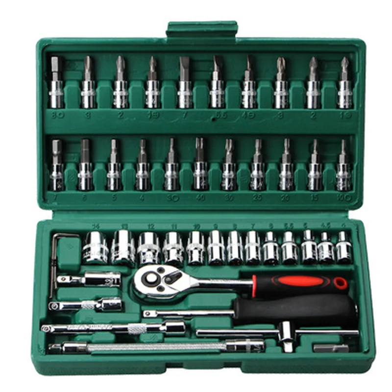 

Car Repair Tool 46pcs 1/4-Inch Socket Set Car Repair Tool Ratchet Torque Wrench Combo Tools Kit Auto Repairing Tool Set