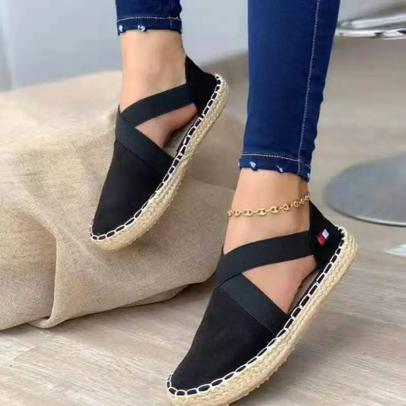 

Summer Striped Platform Sandals Flats Shoes Women Hemp Rope Bottom Women's Espadrilles Hollow Out Slip on Canvas Fisherman Shoes