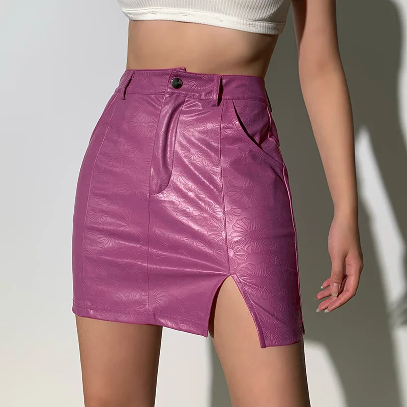 

Женская юбка из ПУ кожи, Новинка осени 2021, облегающая сексуальная юбка с разрезом и принтом, зимняя одежда