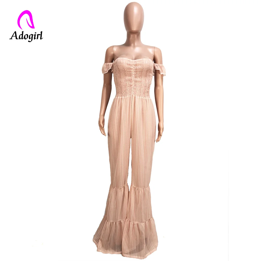 Женский шифоновый комбинезон с открытыми плечами Свободный Длинный размера плюс