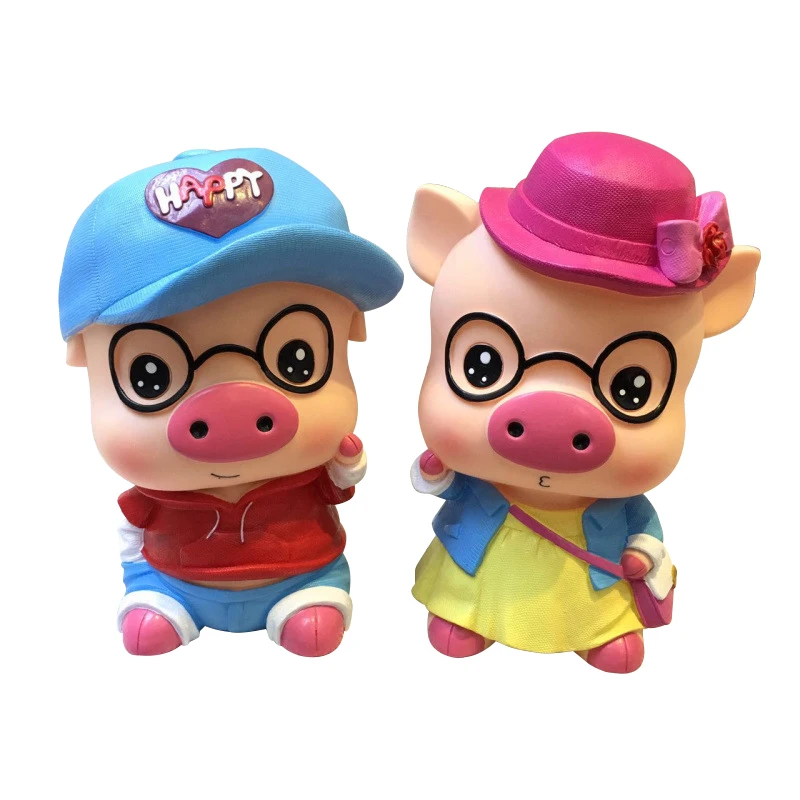 Небьющийся мультфильм свинья пары фигура Копилка пластиковая безопасная