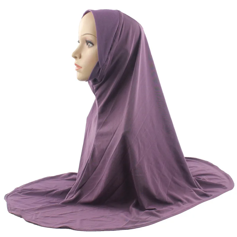 Light Purple Мусульманский женский хиджаб для девочки исламский хиджаб шарф цельный Amira модный однотонный мягкий и эластичный материал - Цвет: Light Purple