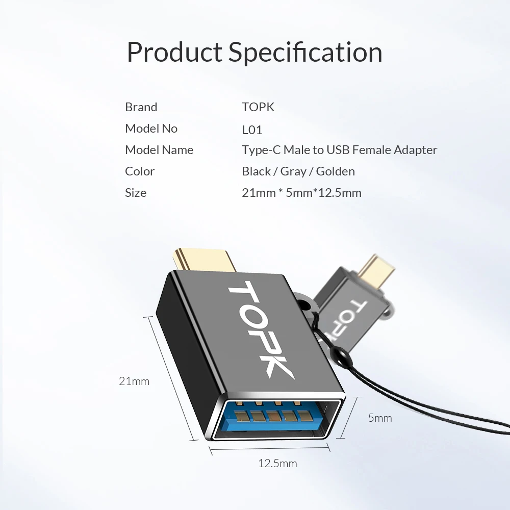 TOPK AL01 USB Type C OTG адаптер к 3 0 конвертер для Xiaomi mi 8 9 HuaWei Mate P30 P20 Samsung Galaxy S8 S9