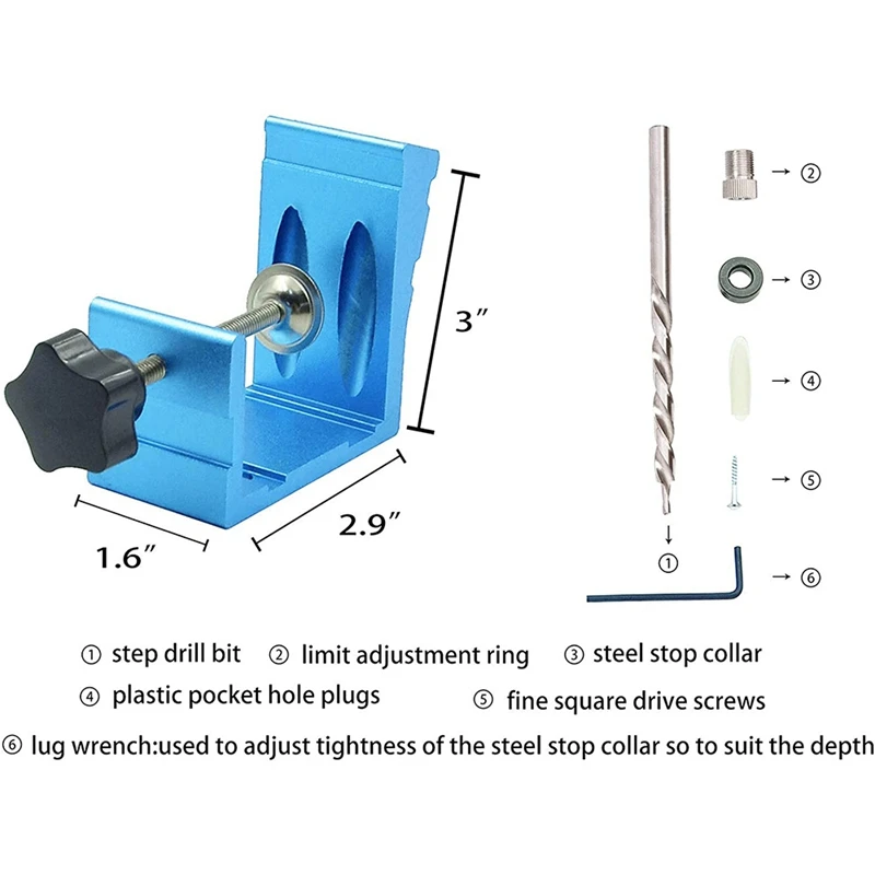

Inclined Hole Positioner, Pocket Hole Jig Kit Dowel Drill Woodworking Punch Joint Angle Tool Carpentry Locator