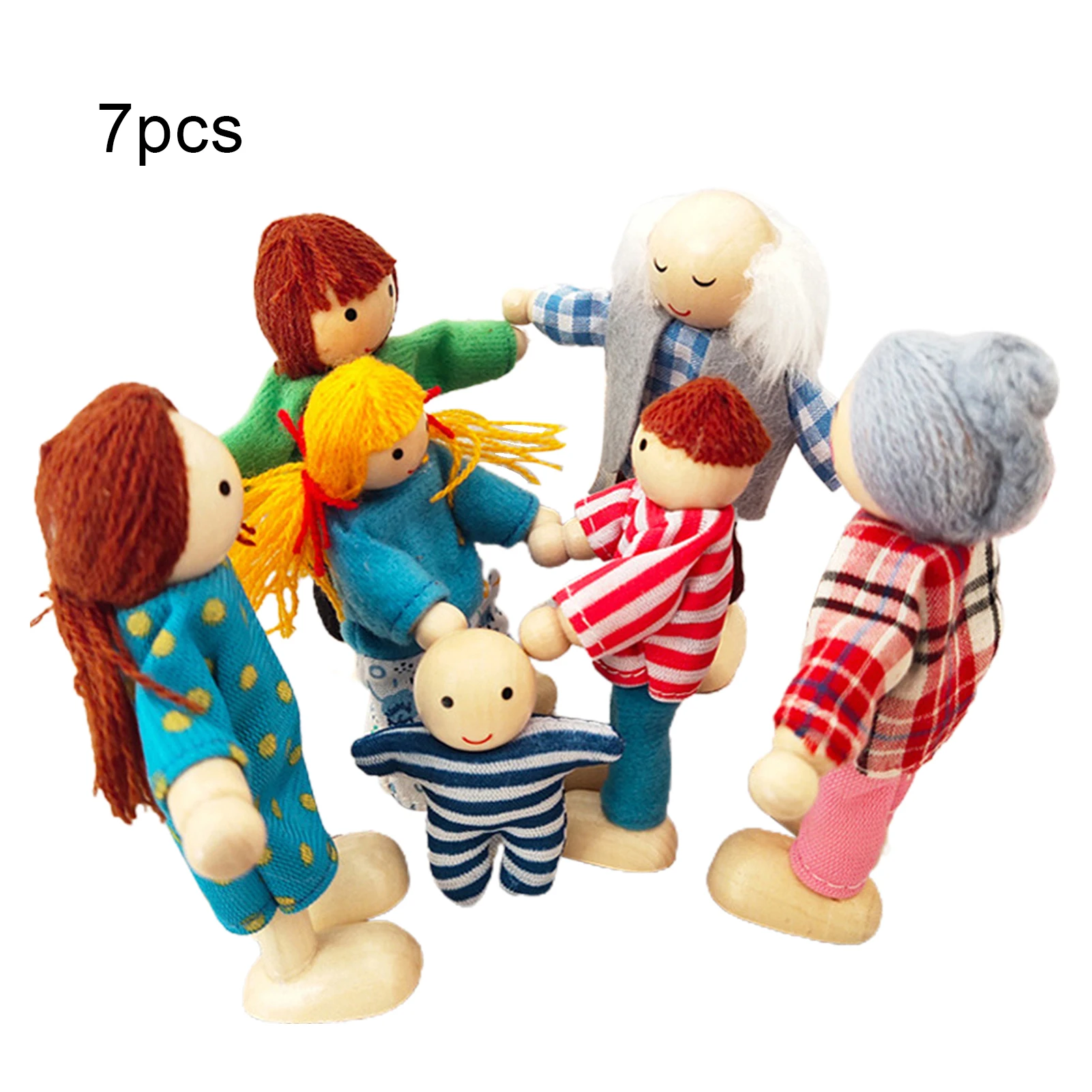 

7Pcs/Set Cartoon Family Wooden Movable Jointed Doll Parent-child Interactive Games Early Education Toys For Kids Birthday Gifts