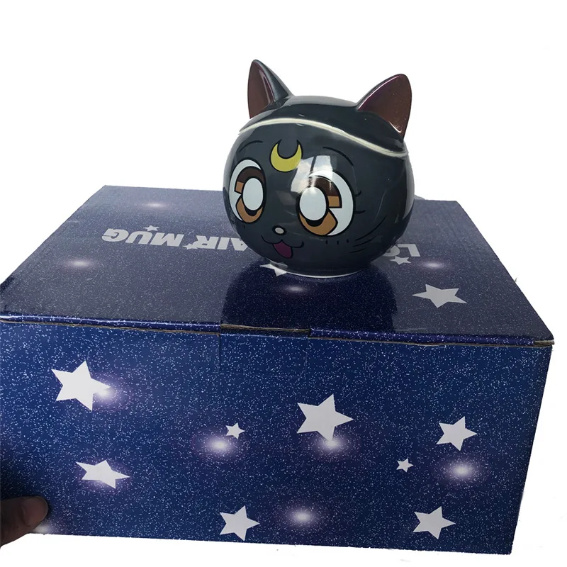 

2Pcs Cartoon Cat Couple Coffee Mug With Lid 400ML Creative Sailor Moon Cat White Milk Mugs Tea Cup Lover Gift