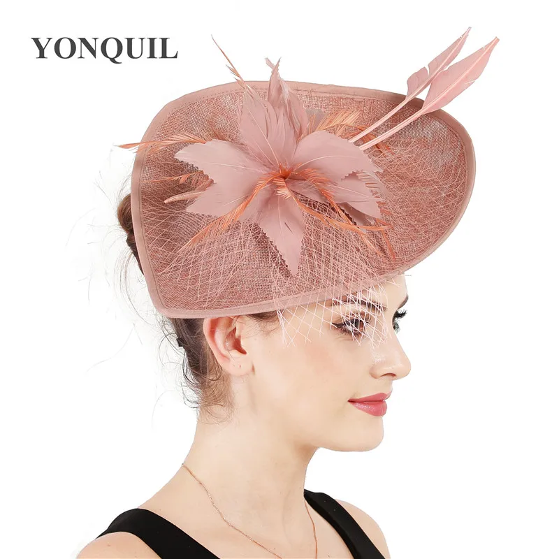 

Nice Imitation Sinamay Derby Big Ladies Fascinator Hat Fancy Feather Flower Fedora Hair Pin Wedding Women Church Headpiece Veils