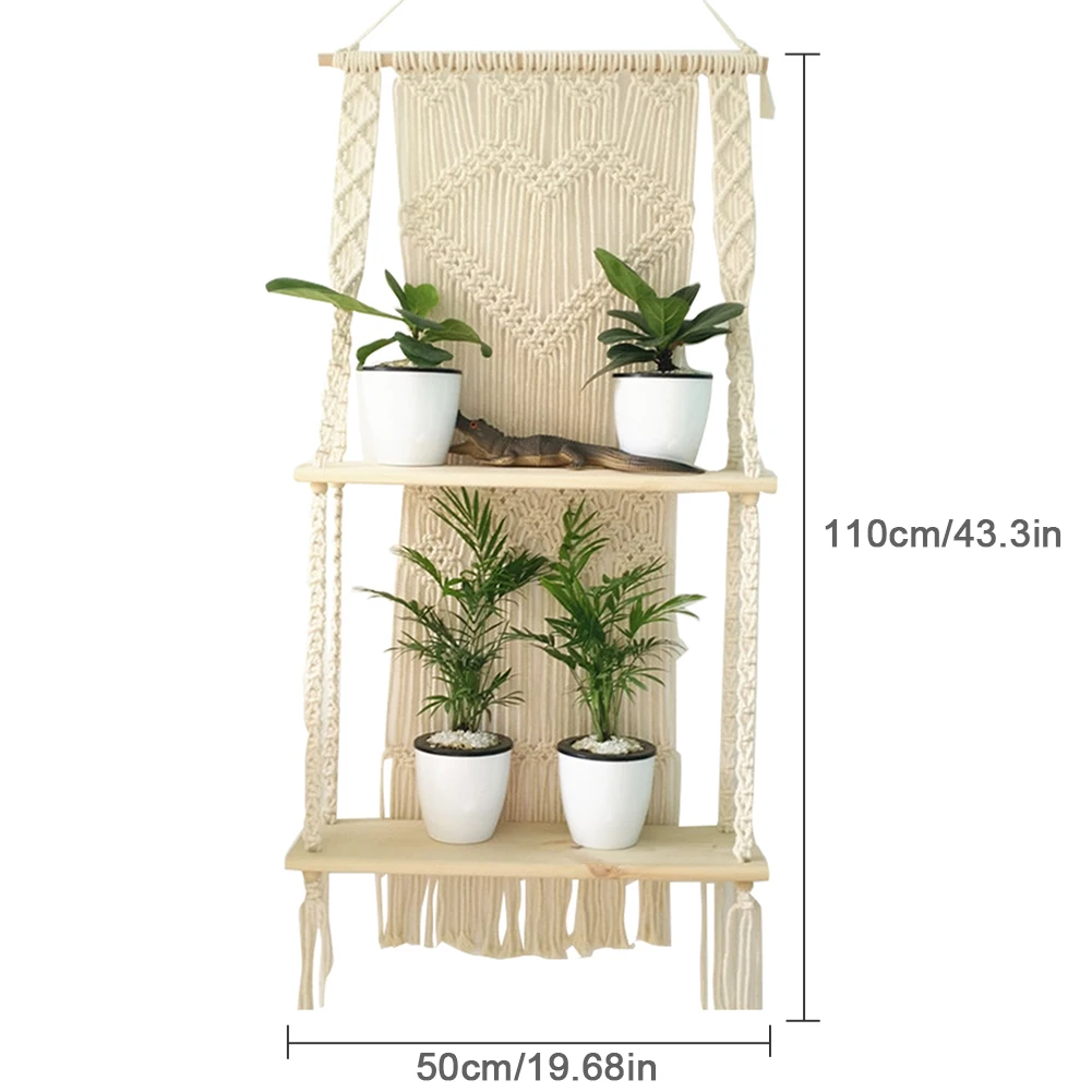 

Double Layer Plant Shelf Wall Hanging Tapestry Macrame Wall Art Handwoven Tapestry Lace Fabric Bohemia Tassel Home Decoration