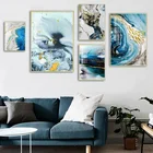 Настенный постер с золотым и голубым агатом, современная абстрактная картина под мрамор, украшение для гостиной в скандинавском стиле, домашний декор