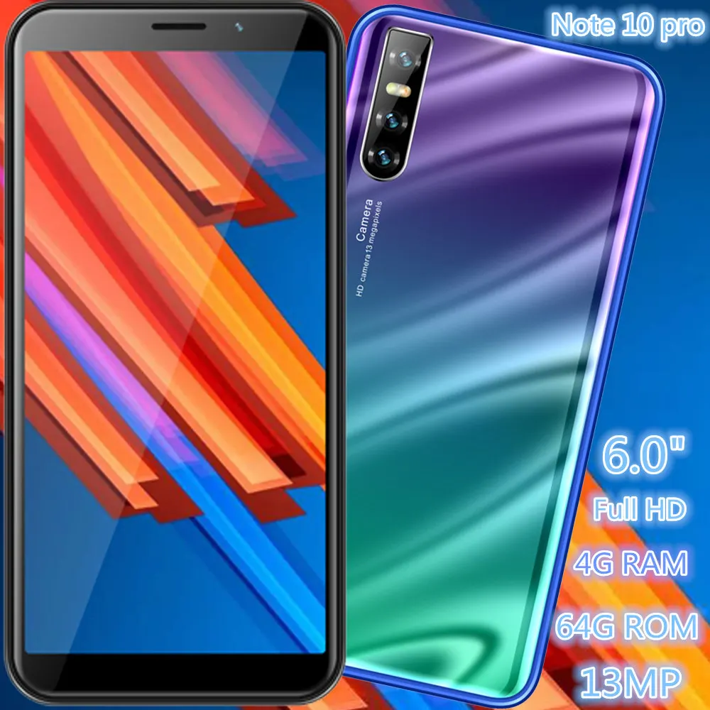 Note 10, смартфоны, экран капли воды, 6,3 дюймов, четырехъядерный процессор, 4 Гб ОЗУ, 64 Гб ПЗУ, 13 МП, распознавание лица, разблокированный, Android, мобильные телефоны, глобальная версия