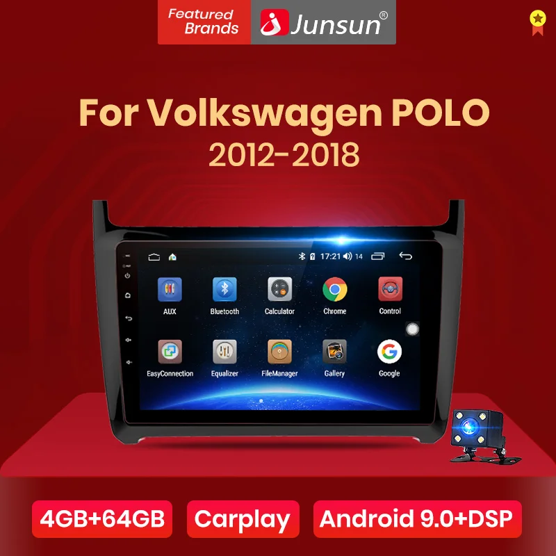 Junsun V1 pro 4G + 64G CarPlay Android 9 0 DSP для POLO 2009 2018 автомобильный Радио мультимедийный