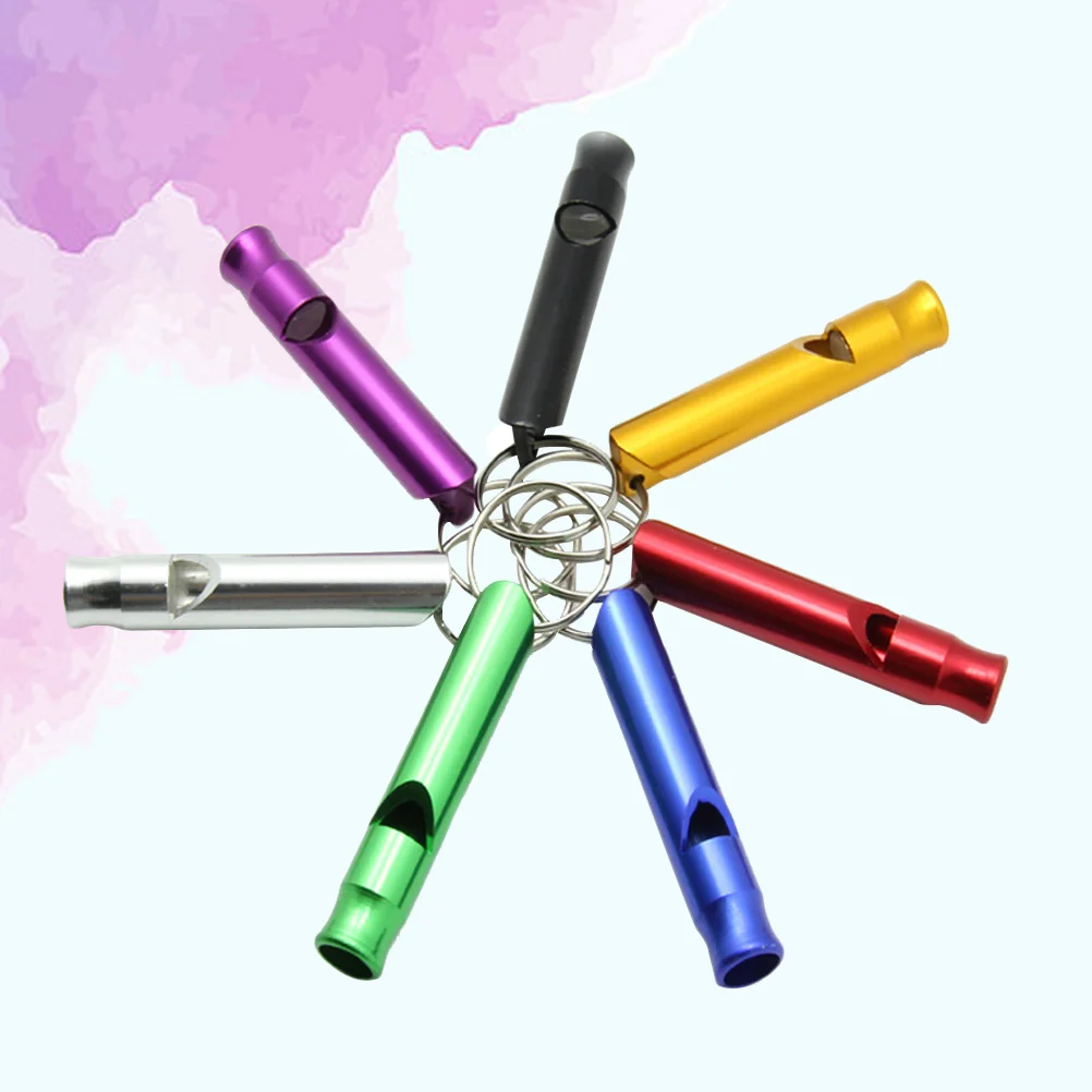 

6pcs Aluminum Whistles Emergency Survival Whistles with Key Ring Chain for Referee Hiking Camping Climbing (Random Color)