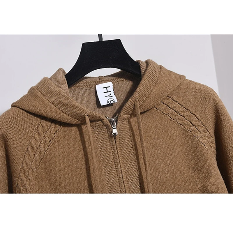 Женский трикотажный комплект из двух предметов свободный свитер с капюшоном и