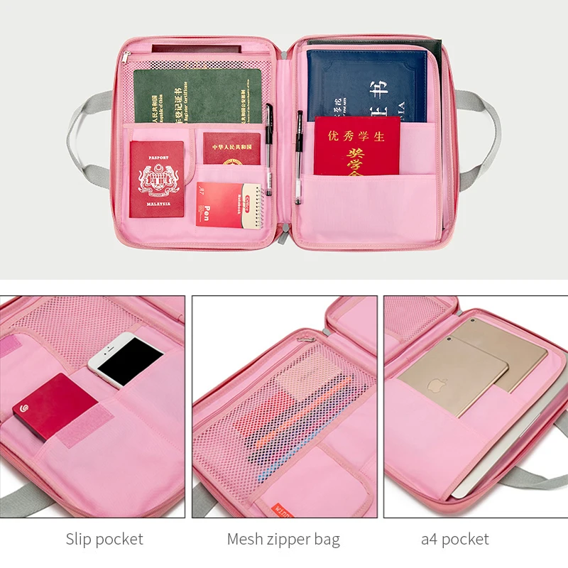 Fashion Solid Color Waterproof Polyester Tote Travel Gear Organizer A4 Document File Bag
