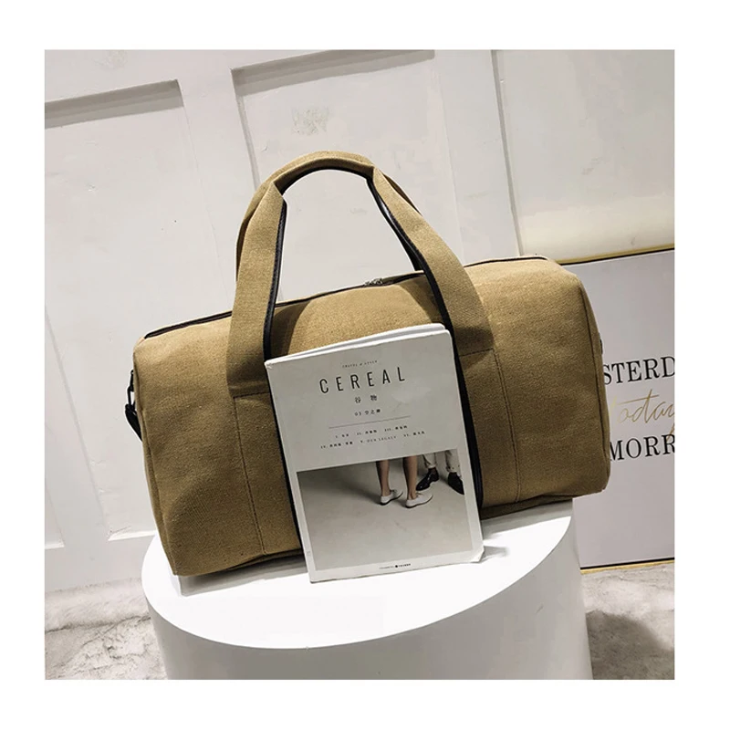 

Canvas Simple Travel Luggage Handbags Solid Durable Duffel Shoulder Bags Crossbody Weekend Carry Organizer for Men Women