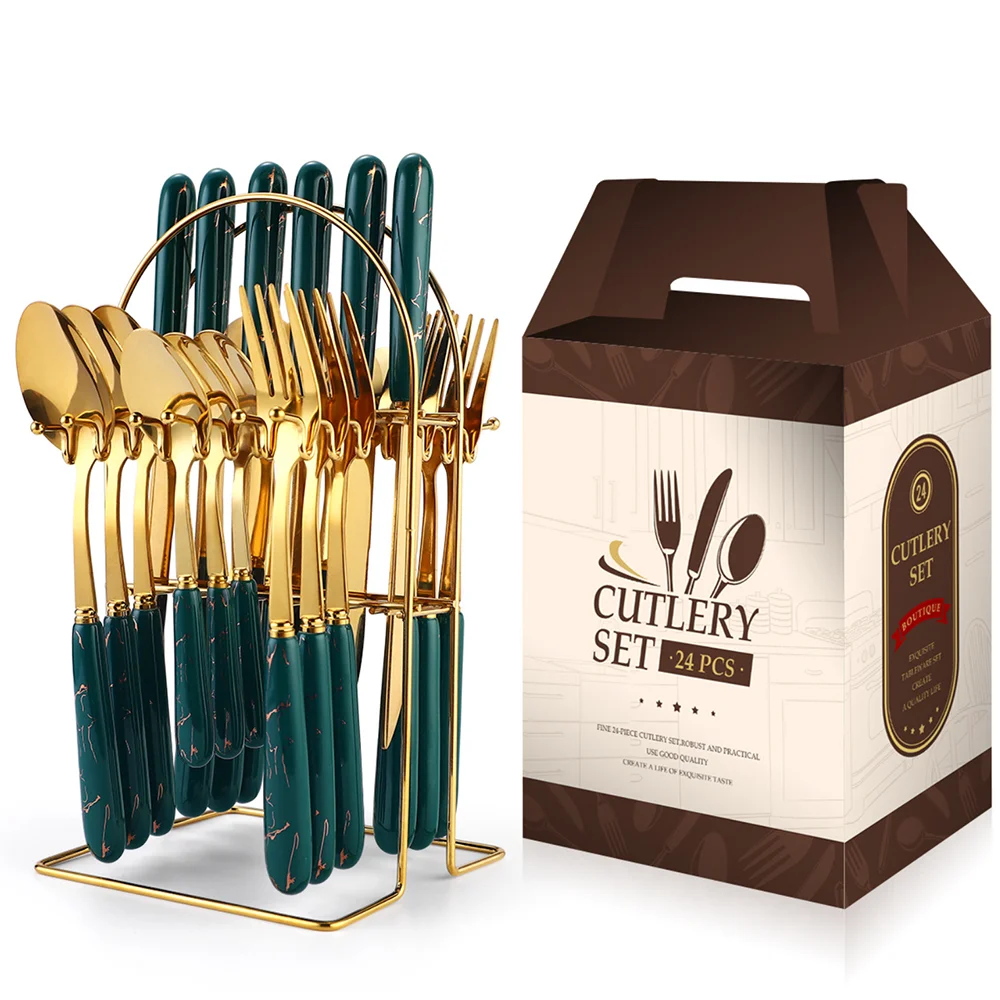 24 шт. позолоченные столовые приборы из нержавеющей стали |