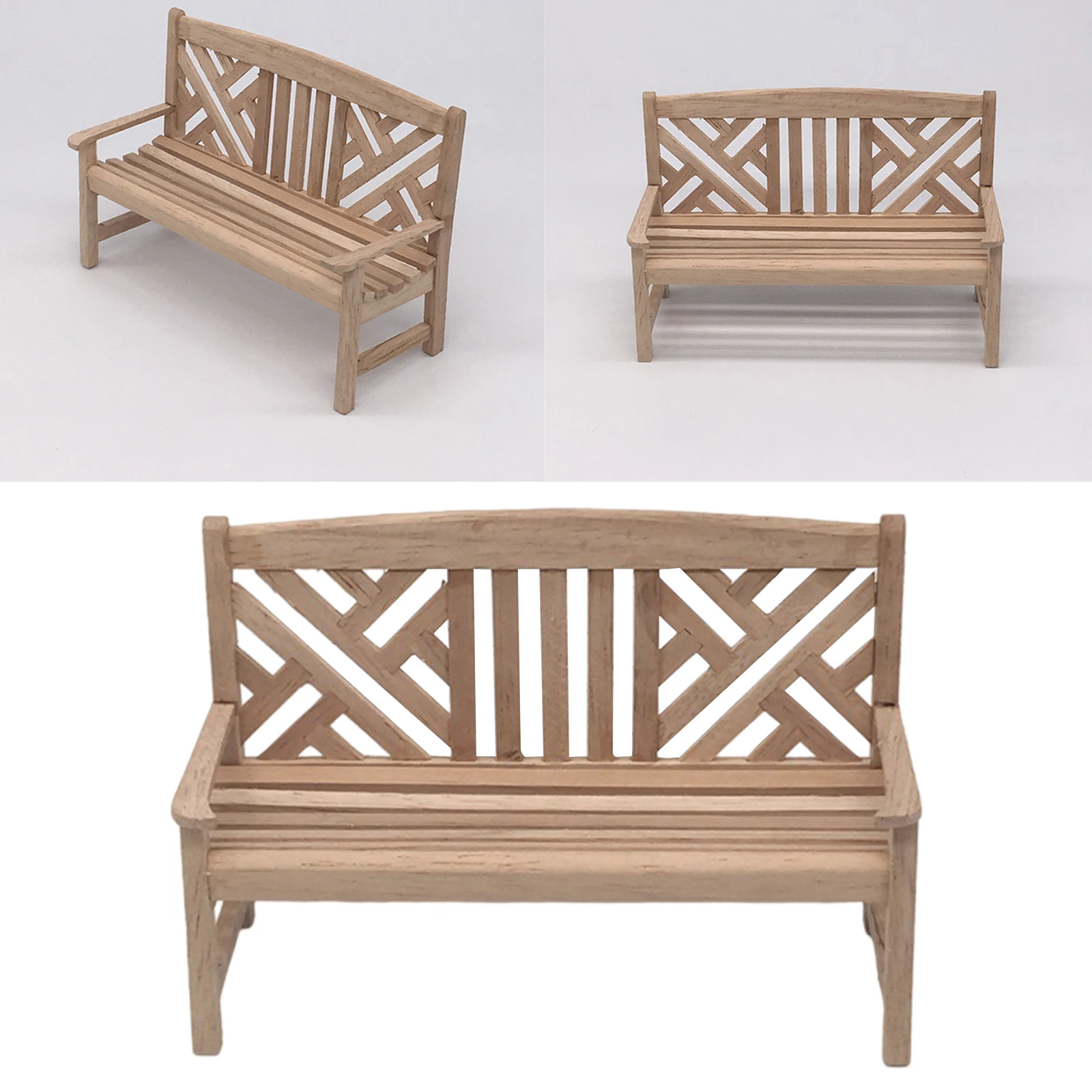 

1/12 Dolls House Miniature Wood Unpainted Garden Chair Bench Settee Toy