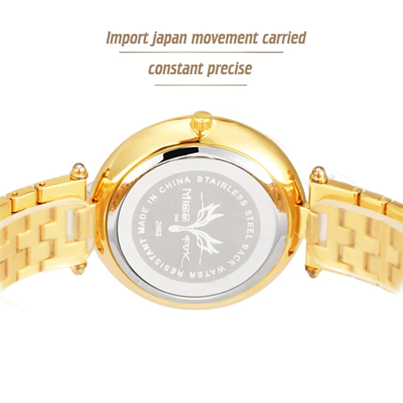 Часы женские кварцевые водонепроницаемые с золотым браслетом и бриллиантами |