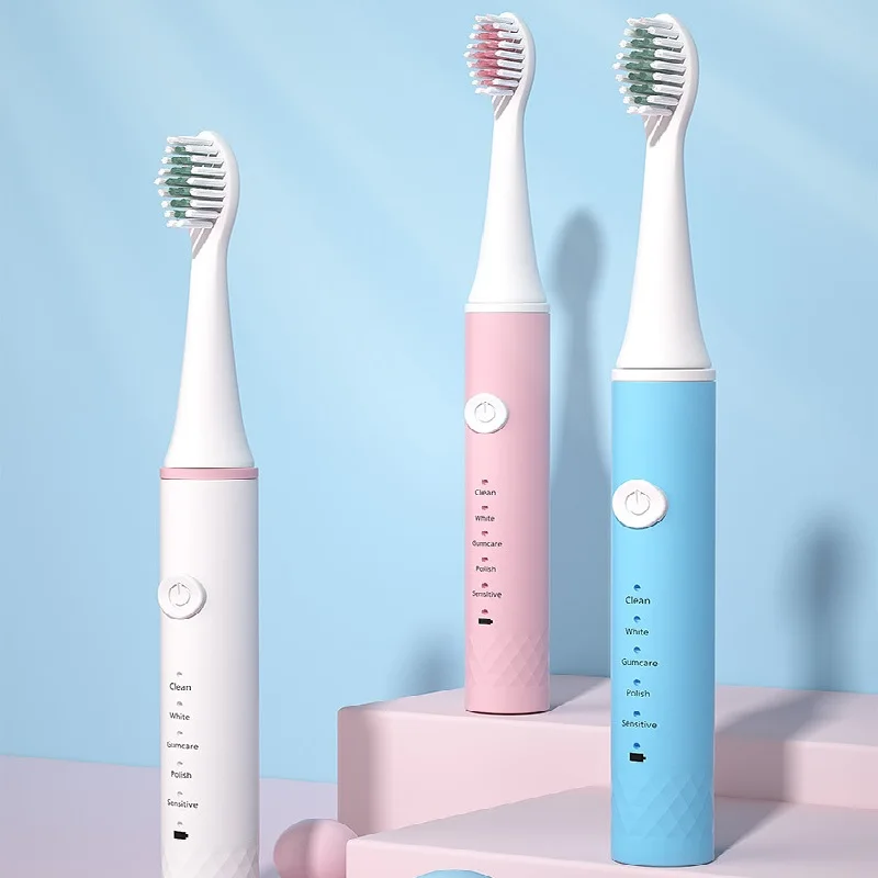 

Household Rechargeable Adult Ultrasonic Waterproof Replacement Heads Set Teeth Whitening Electric Sonic Toothbrush