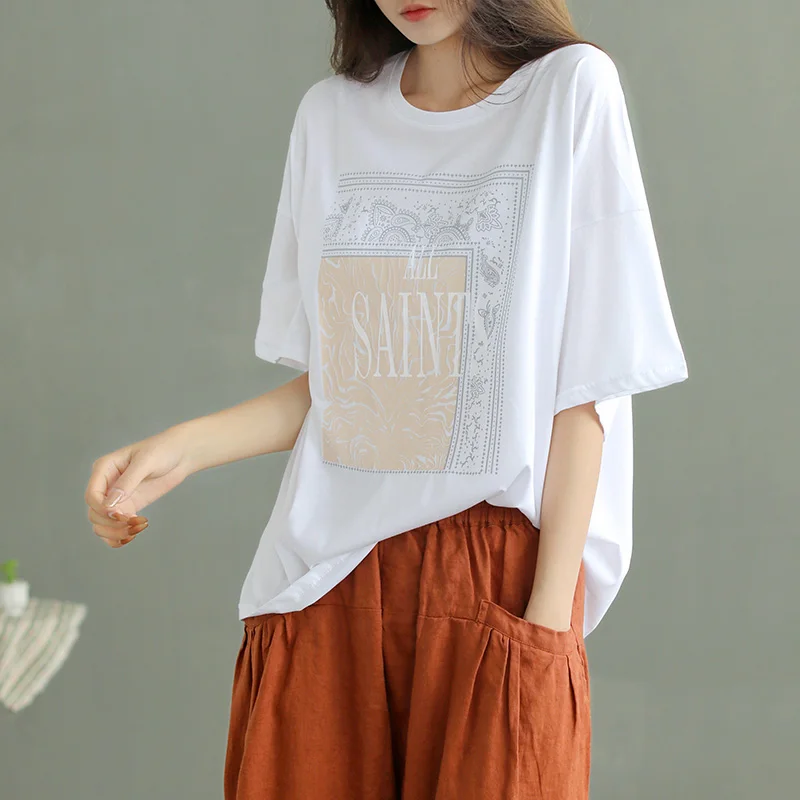 

Новинка лета 2021, свободные и универсальные Простые Топы, женская футболка с принтом букв и коротким рукавом