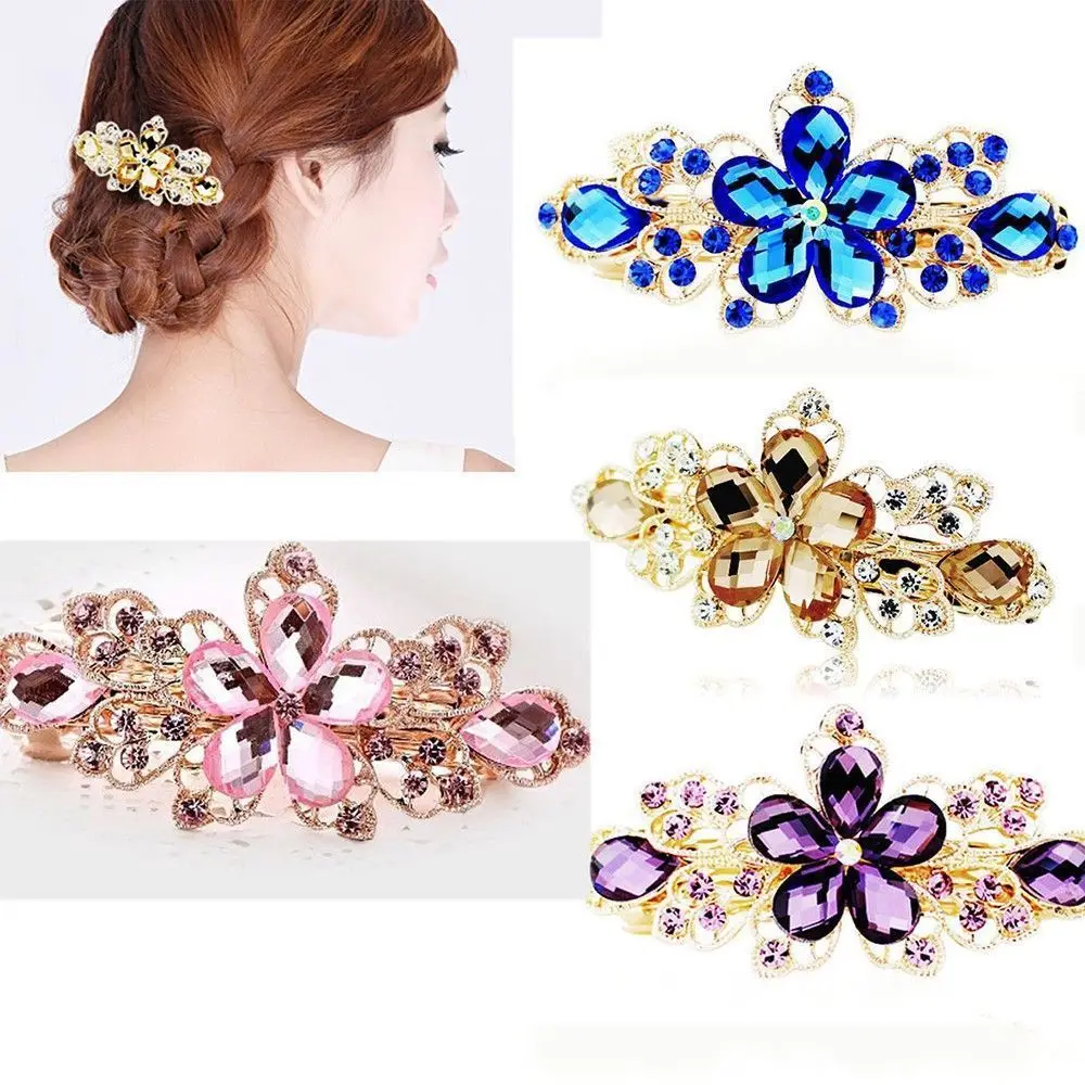 

New Arrival Fashion Women Girls Jewelry Wedding Retro Crystal Rhinestone Flower Hair Barrette Clip Hairpin HOT