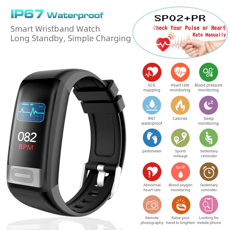 ЭКГ Smartwatch пульсоксиметр кровяное давление напоминание о вызове IP67 частота