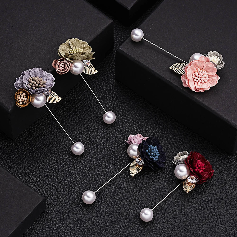 Женская Брошь В Виде Цветка из ткани Элегантная жемчуга кардиган рубашка шаль