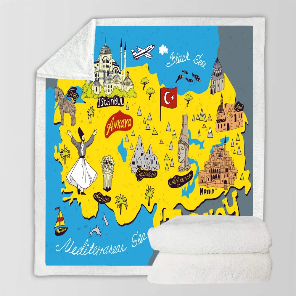 Турецкая карта зимнее мягкое Коралловое одеяло с шерпой креативное рисунком