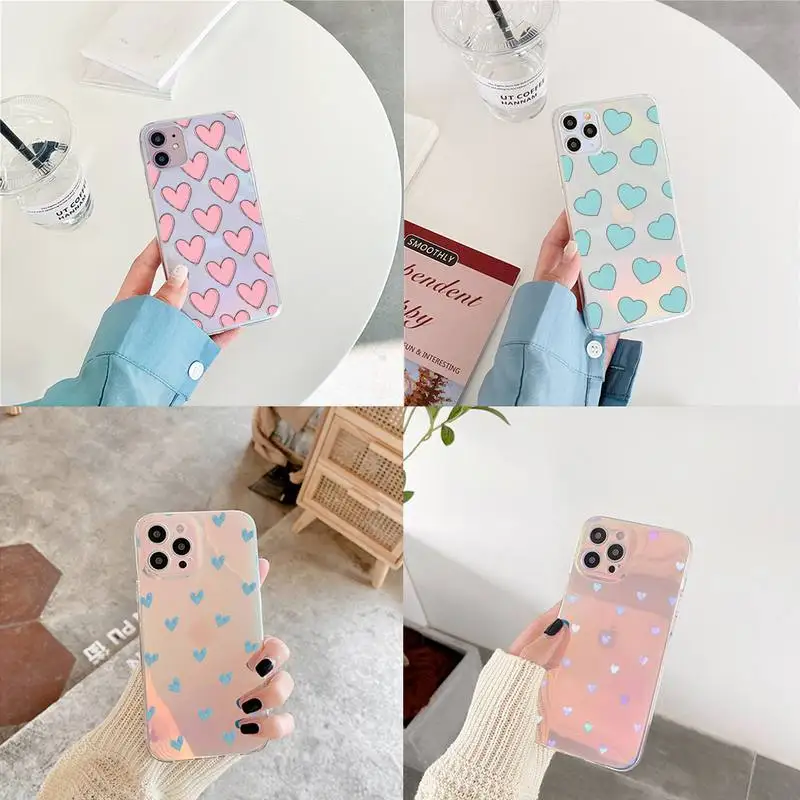 

love heart Phone Case for iPhone xiaomi redmi 7 8 9 11 12 10 S X XS XR MINI Pro Max Plus laser Transparent Cute Lovely Art Funda