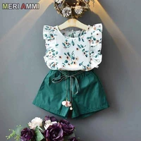 meri ammi 2 pcs clothing set children girl summer outfit floral tee bowknot shorts outwear for baby girl