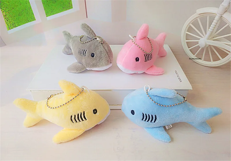 

12cm Mini Plush Toy Cute Shark Plush Keychain Women's Car Keyring Pompom Key Chains Women Handbag Key Pendant