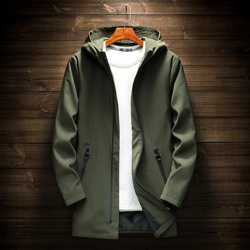 KH Spring Autumn New Arrival Men's Jacket Coat Mens Casual Hooded Long Windbreaker Male Outerwear Jaquet Plus Size M~4XL | Мужская