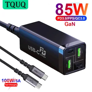 tquq 85w gan charger usb c power adapter4 port pd 65w pps 45w 20w qc3 0 for macbook pro iphone 12 samsung hp dell xiaomi laptop free global shipping