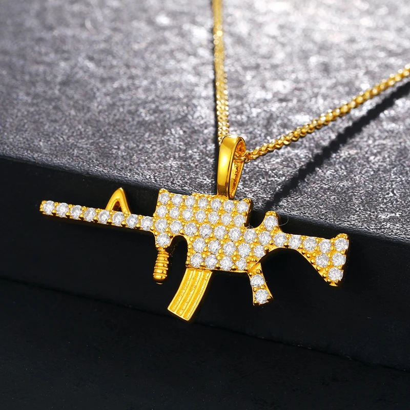 

Hip Hop Moissanite Pendant Necklace For Women M416 Gun Pendant 925 Silver Jewelry