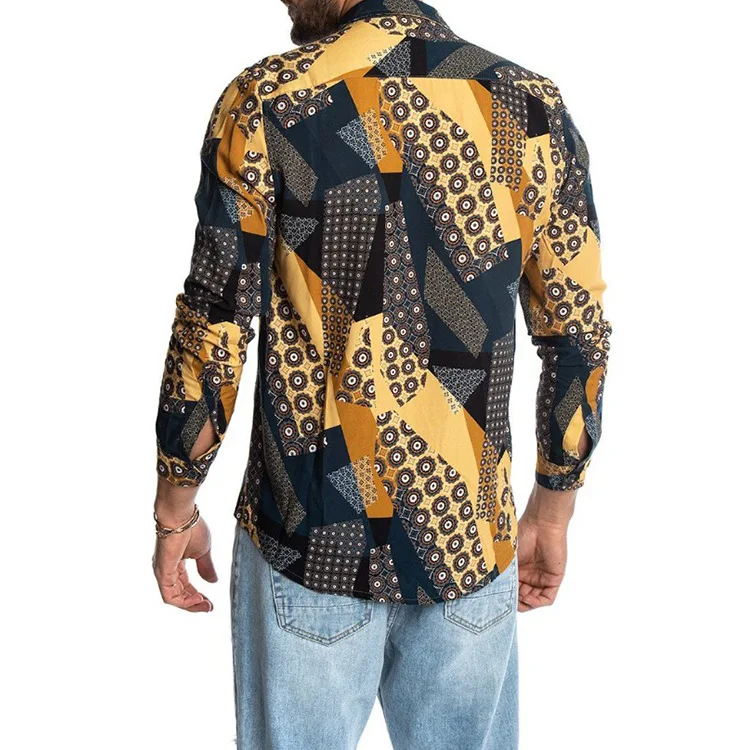 Мужская африканская индийская футболка с длинными рукавами принтом Свободная
