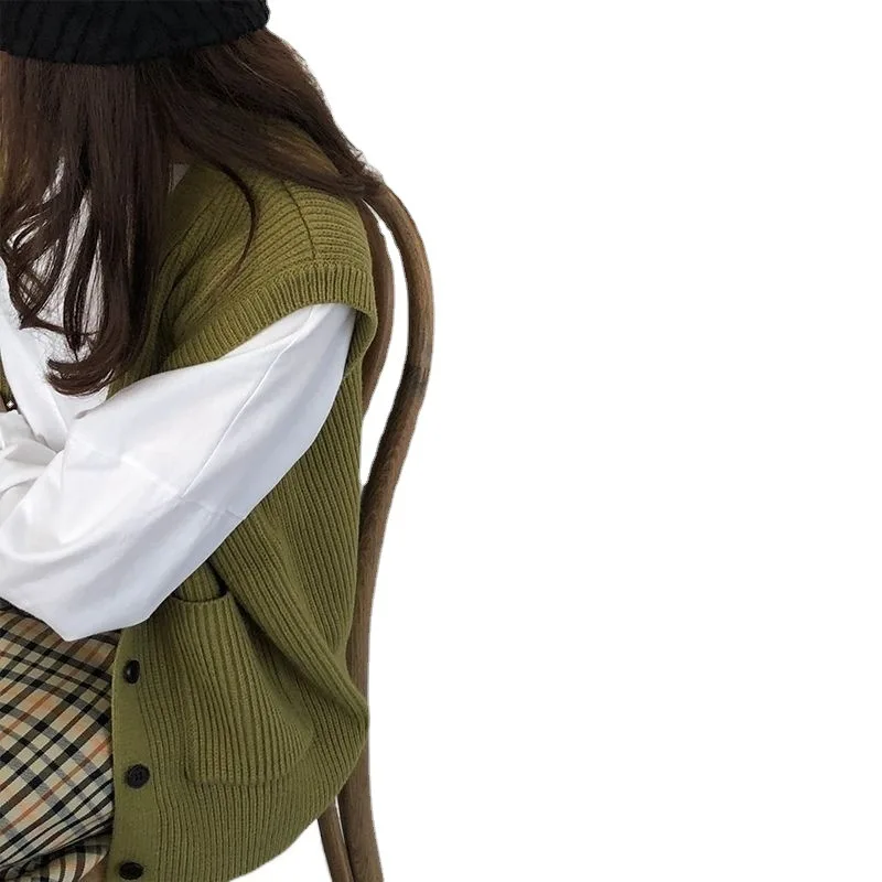 

2021 New Women's Waistcoat Soft Waxy Knitted Cardigan Spring Lazy Style Sweater Jacket