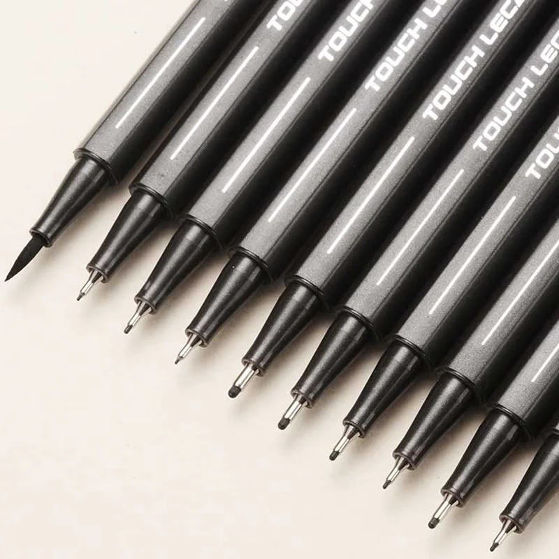 

10Pcs/set Pigment Liner Micron Ink Marker Pen Based Brush Markers Different Tip Black Fineliner Sketching Drawing Pens Stationer