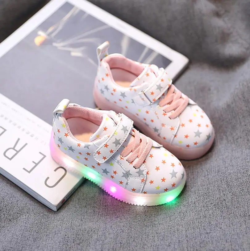 

New Child Sport Shoes 2021 Luminous Fashion Breathable Kids Boys Net Shoes Girls Anti-Slippery Sneakers With Light Running Shoes