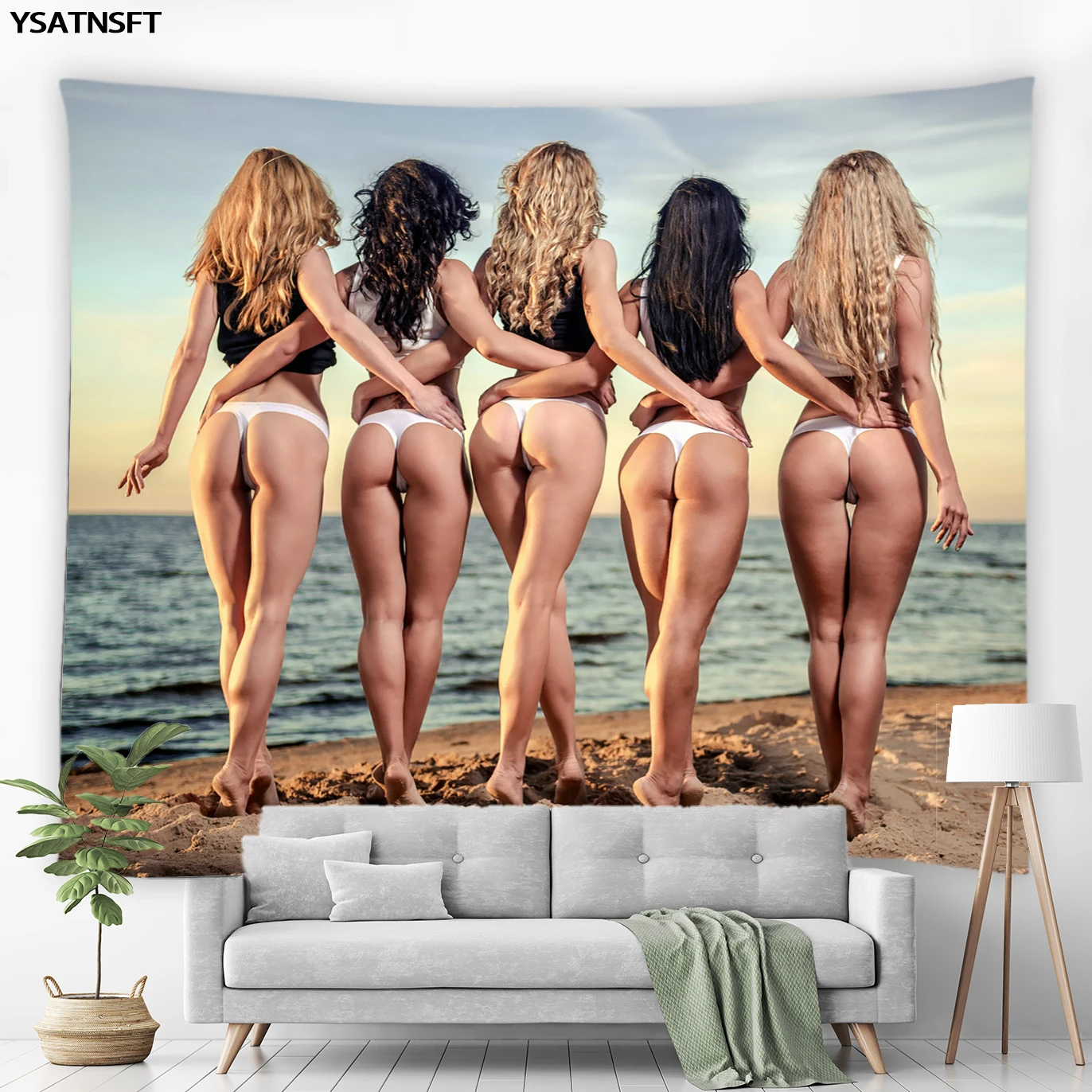 

American Sexy Woman Tapestry 3D Fashion Bikini Girl Parrot Modeling Wall Hanging Bedroom Blanket Hippie Wall Tapestry Art Decor